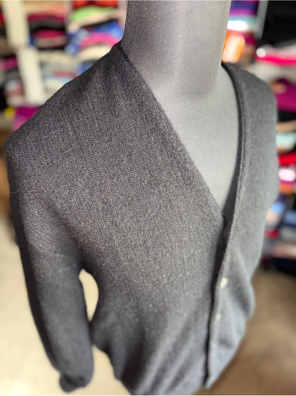 Vintage Men's V-Neck Black Golf Alpaca/Wool Blend Cardigan